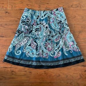 COPY - Ann Taylor Loft Blue and Pink Paisley Print Pleated Midi Skirt